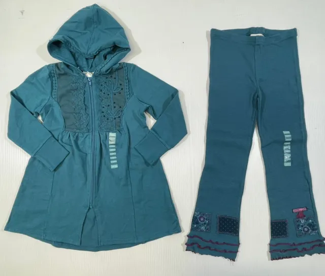 Naartjie Girls Blue Cotton Zip Up Hooded Long Sleeve Jacket Pant 2Pc Set Size 6