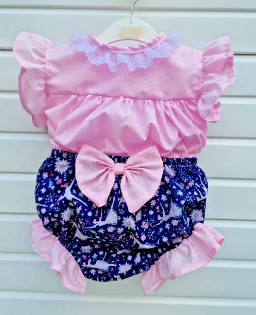 DREAM SALE 2-3 years BABY GIRLS PINK RUFFLE BLOUSE NAVY BALLERINA KNICKERS