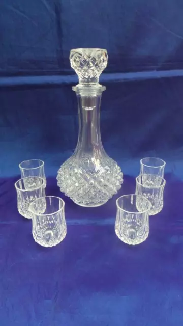 RETRO VINTAGE 24% LEAD CRYSTAL DECANTER AND LIQUEUR GLASSES X 6 CRISTAL d'ARQUES