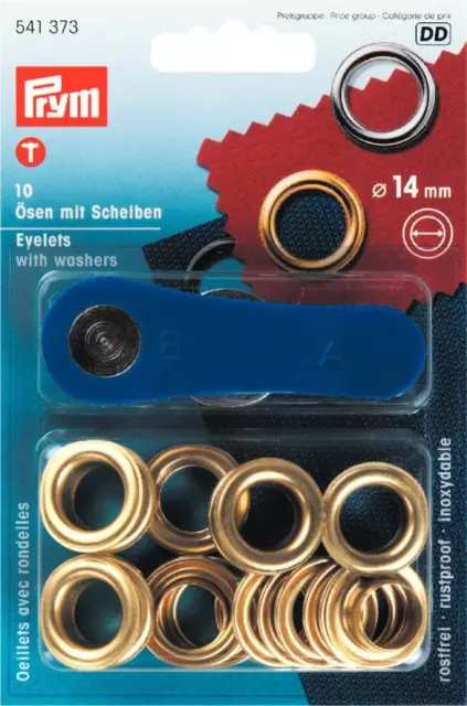 Prym 10 Ösen & Scheiben Öse  goldfarb. 14 mm Knöpfe Nieten Boot Garten 541373