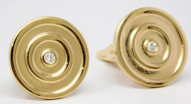13 kt Yellow Gold Pair of Diamond Accents Grooved Circle Motif Cufflinks B4265