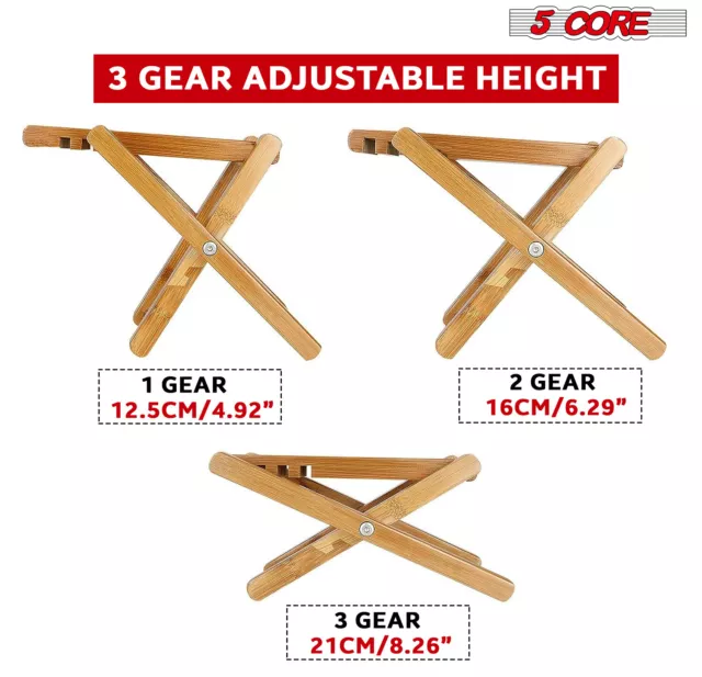 5Core 3-Level Height Adjustable Guitar Foot Rest Stand Stool Made of Wood 3