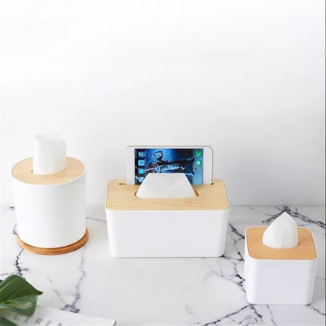 Tissue Box Holder Dispenser Wooden Cover Paper Storage Napkin Case Organizer