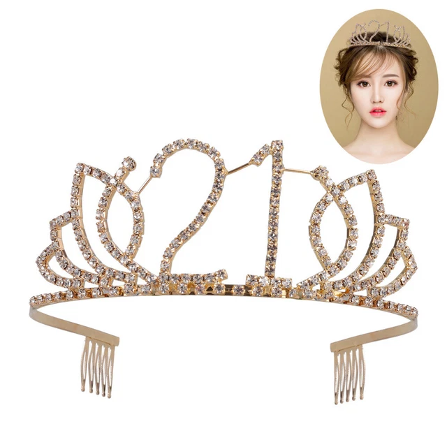 Diadème Et écharpe 19e Anniversaire Fille - Couronne Strass Et Ceinture Or Rose, Réglable, Pour Fête