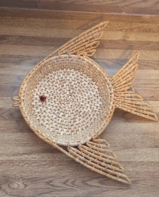 Vintage Wicker Ratan Woven Fish Shape Wall Decor
