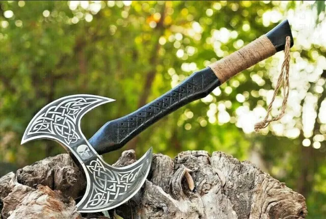 Damascus Handmade Viking Double headed Steel Tomahawk Axe Hatchet Hunting Axe