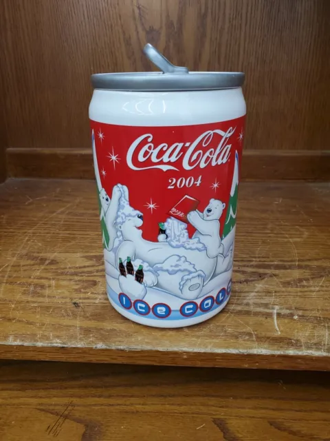 Vintage 2004 Coca-Cola Polar Bear & Cubs Can cool Ceramic Christmas Cookie Jar