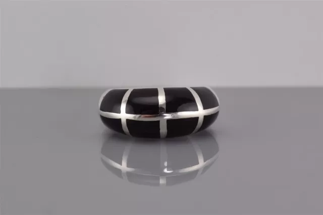 Sterling Silver Mosaic Block Black Enamel Domed Band Ring 925 Sz: 5