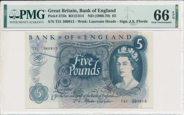 Bank of England Great Britain  5 Pounds ND(1966-70)  PMG  66EPQ