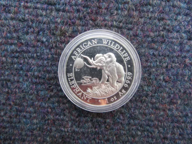 2016 Somali Republic African Elephant 1oz Ag 999 Silver Bullion Coin in capsule