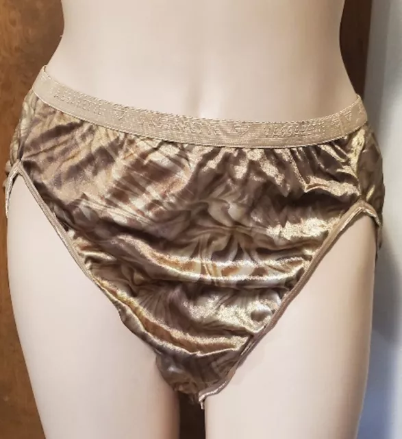 Vtg. Vassarette SECOND SKIN Satin Hi-Cut Signature Waistband Panties, Sz. 9/XL