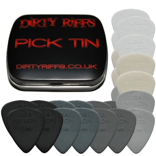 24 Dunlop Nylon Standard Guitar Picks - 4 Of Each Type In A Handy Pick Tin