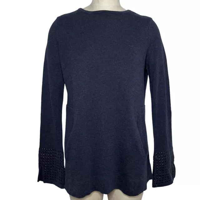 NIC+ZOE Tunic Sweater Size Large Studded Bell Sleeves Pockets Casual Dark Blue