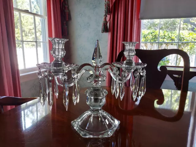 vintage luster heisey candleholder (double candle) crystal glass prisms