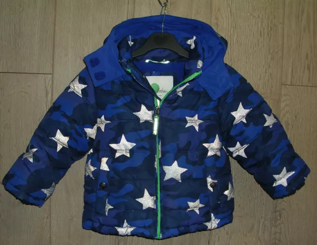 Cappotto invernale Mini Boden Ragazzi Blu Verde STELLA Foderato Pile Con Cappuccio Età 2-3 98 cm