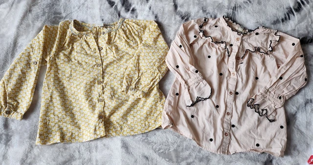 Camicia ragazze età 3-4 anni 2x pacchetto Next & River Island fronzoli maniche lunghe