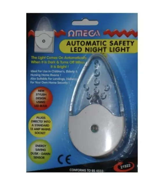 Omega 21922 Automatic Sensor Safety LED Plug In Mains Powered Night Light NEW