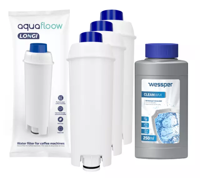 3x Filtres à eau compatible avec Delonghi DLSC002 et détartrant 250 ml