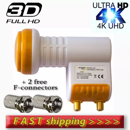 TWIN LNB DUAL HD 0,1 dB ULTRA HD 3D 4K SKY, FREESAT, CYFROWY + 2 kostenlose F-Anschlüsse