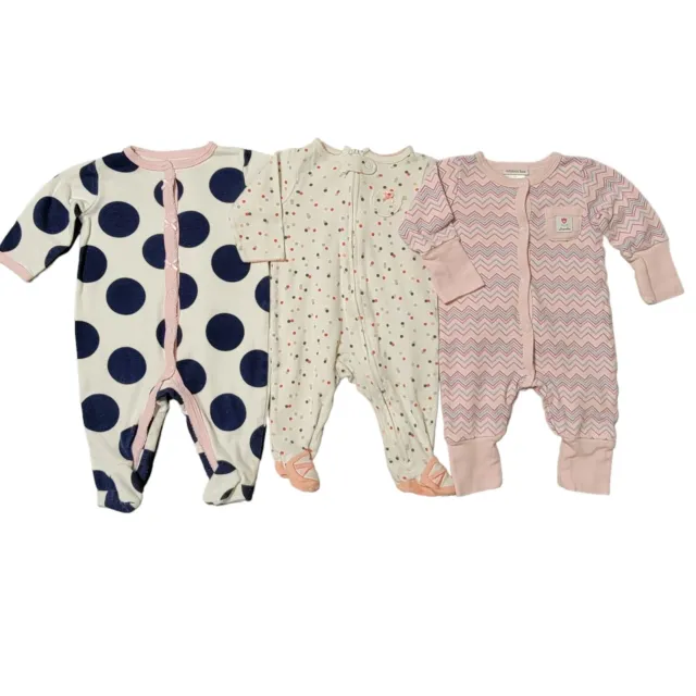 Baby Girl Pajamas Lot of 3 Size 3M Infant Bundle PJs Sleeper Footies Sleepwear