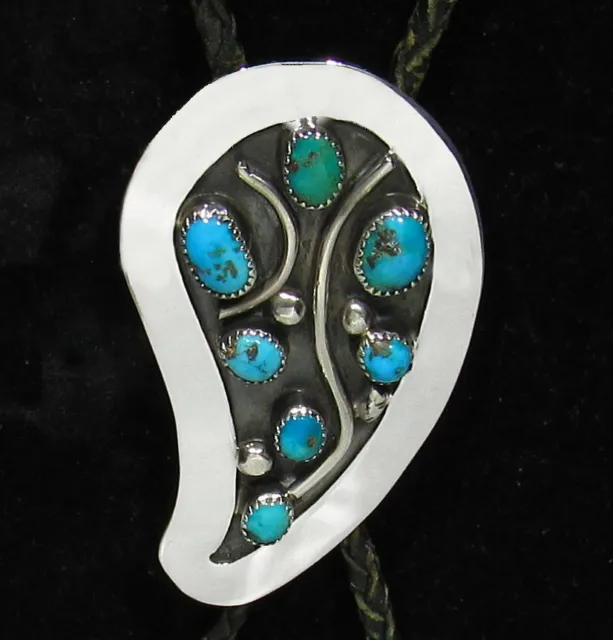 LARGE Vintage Signed L.B. TOM Navajo 51g 925 Silver Turquoise Teardrop Bolo Tie