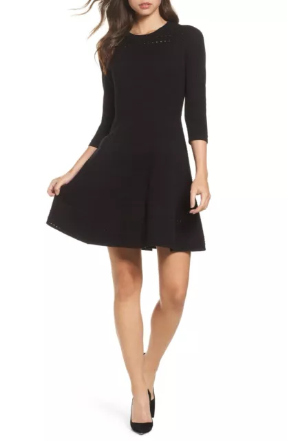 Eliza J Fit & Flare Black Sweater Dress Womens Size M