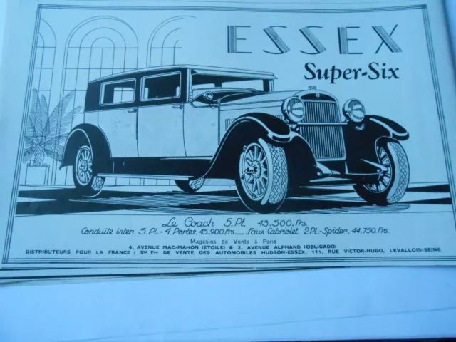 1929 Essex Super Six Le Coach 5 Seater Advertising WARN Original