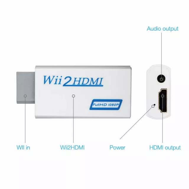 Wii Input to HDMI 1080P HD Audio Output Converter Adapter Cable 3.5mm Jack Audio
