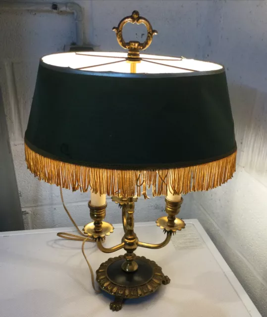 Ancienne Grande Lampe bouillotte en Laiton 3 Feux Patte De Lion