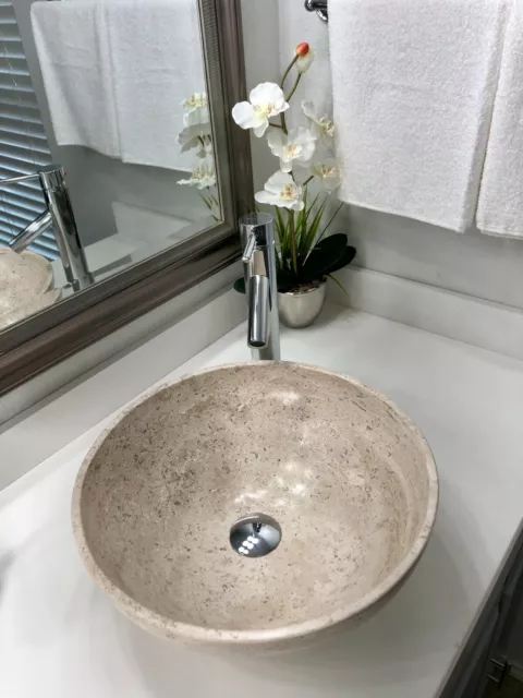 Travertine Stone Sink /Modern Natural Stone Bathroom Round Vessel Sink.