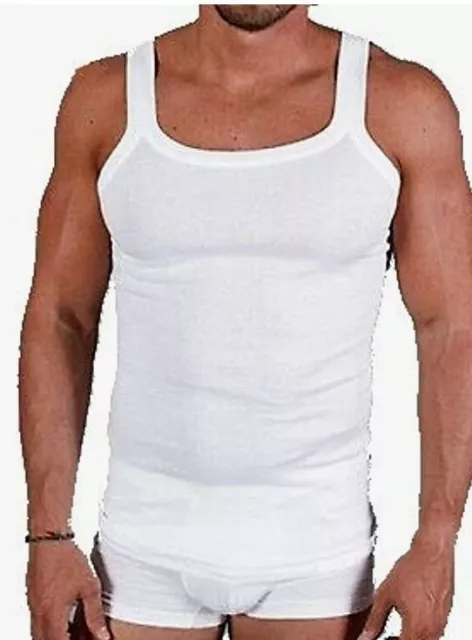 Set 6 Canotte Uomo Rossoporpora Costina 100% Cotone Made In Italy Bianco Nero