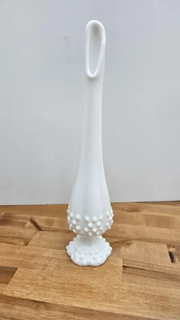 Vintage 11.5” Swung Stretch Pedestal Hobnail White Milk Glass Bud Vase