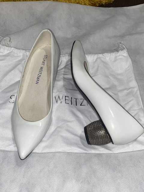 Vintage Stuart Weitzman White Pumps With Silver Chain Heels Size 6.5 M