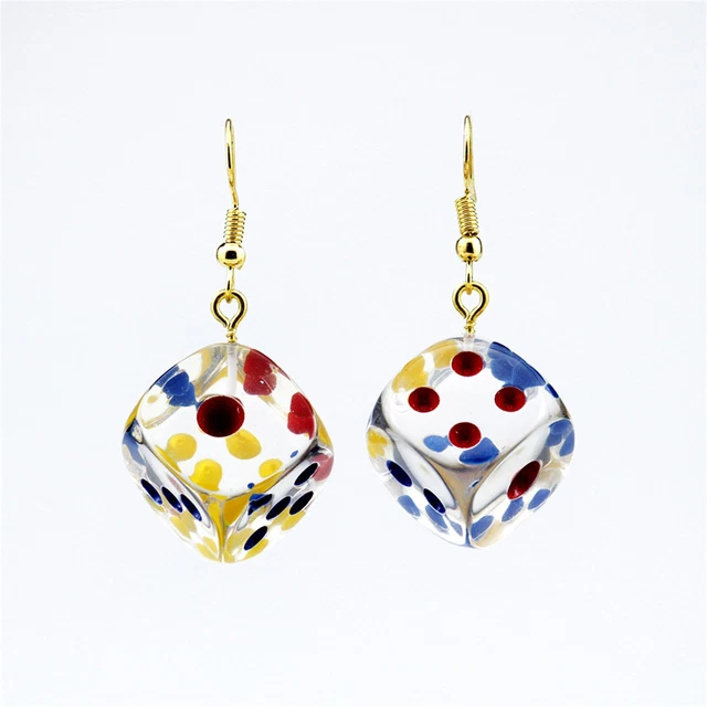 Double Earrings for One Hole Funny Transparent Dice Earrings Fashion Creative