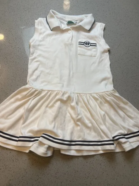 Vtg Wimbledon White & Navy Blue Girls Dress Sz M