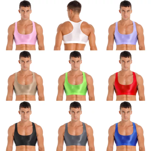 Mens Sleeveless Half Tank Vest Sexy Y-back T-Shirt Muscle Gym Crop