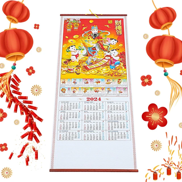 CHINESE LUNAR NEW Year Wall Calendar Scroll,2025 Dragon Zodiac Calendar