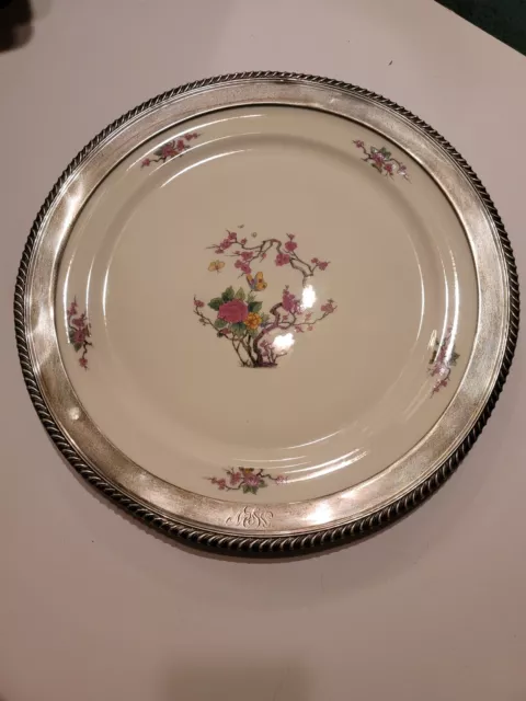 International Sterling Silver Rim Lenox Ming EX Large Plate/Platter 14 1/2"