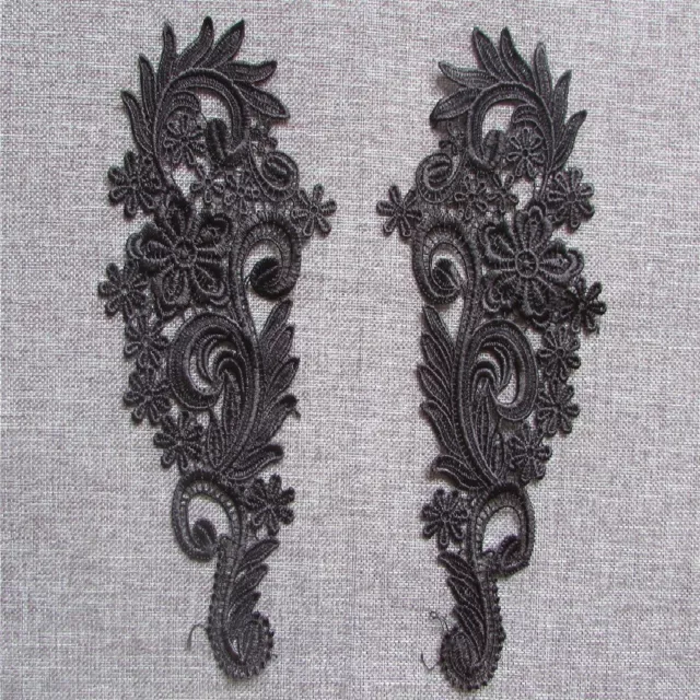 LOT de 2 APPLIQUES DENTELLE SYMÉTRIQUE COL VOLUTE / NOIR * 11 x 26 cm * ACD102