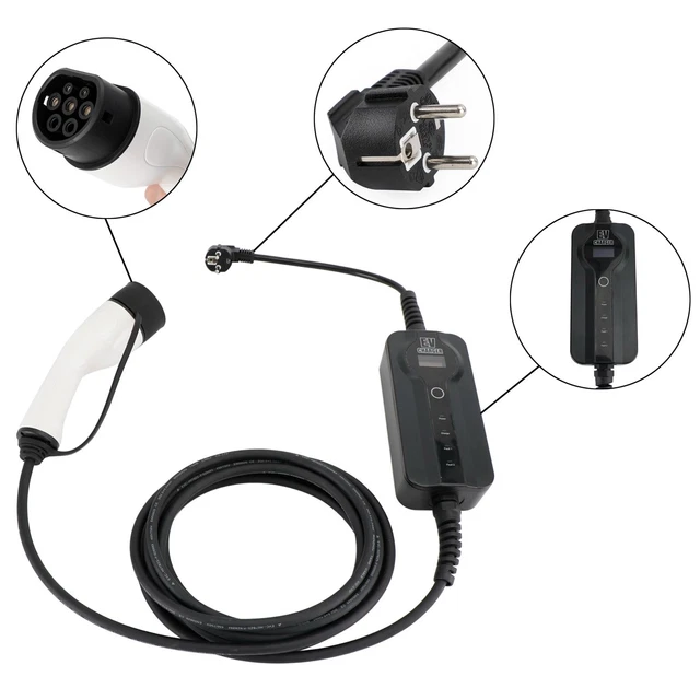 Level 2 EV Charge Cable Europe Plug Electric Car Charger 8/10/13/16A 230V 23FT A
