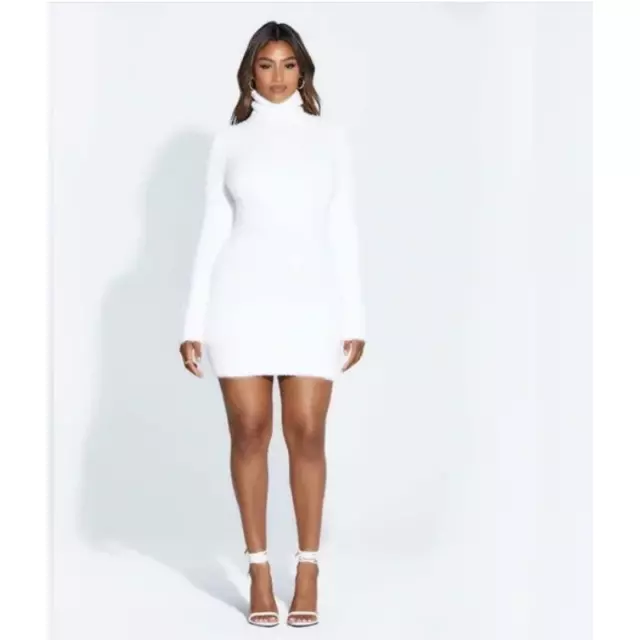 NAKED WARDROBE FUZZY White Cream Feels Mini Dress XL £33.07