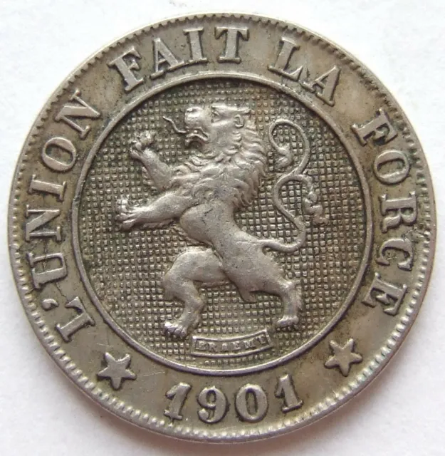Münze Belgien Roi Leopold II 10 Centimes 1901 KM 42 in Vorzüglich