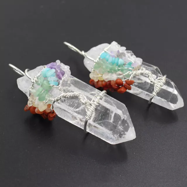 Natural Raw Stone Healing Crystal Tree of Life Wire Wrap Quartz Chakra Pendant