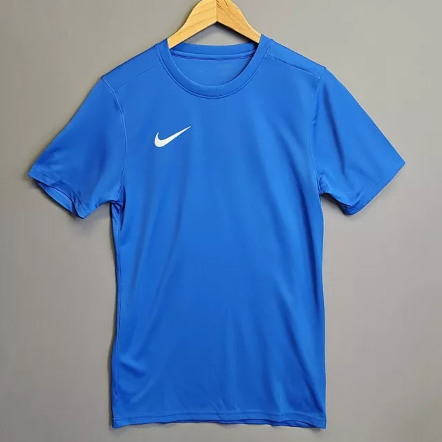 Nike Shirt Mens Small Blue Dri Fit Slim Fit Sport Football Gym Running Logo