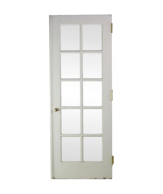 Vintage 10 Glass Lite Painted Wood French Door 81 x 30