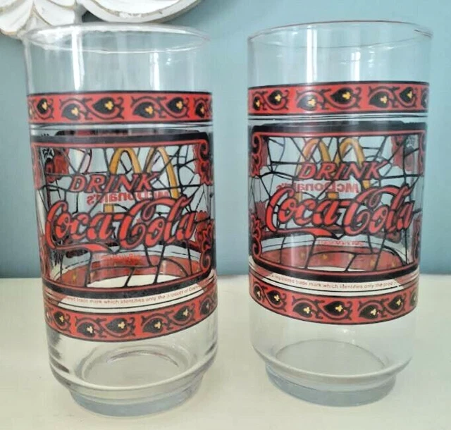 VINTAGE PAIR COCA Cola McDonald's Canada Glasses Vintage 1970s Stained