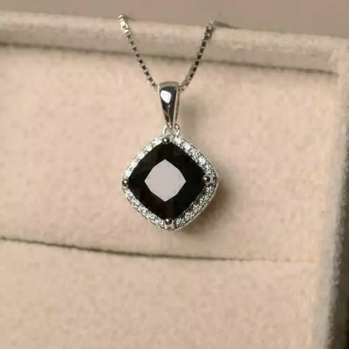 Pendentif halo de diamants taille noire de 3,00 ct pour femme en finition...