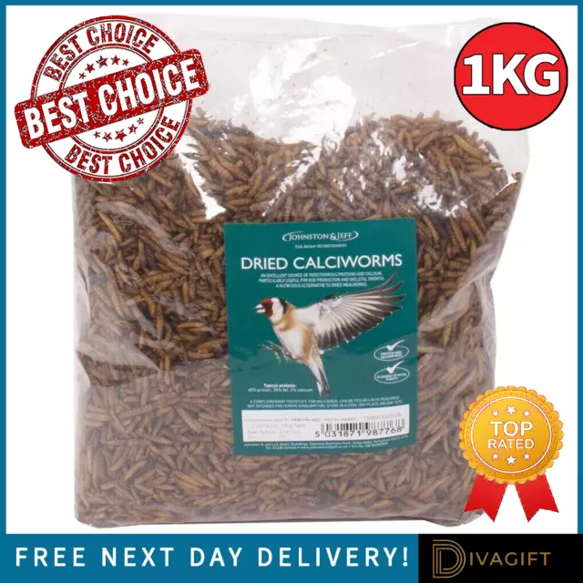 Johnston & Jeff Dried Calci Worms High Calcium Premium Wild Bird Feed Food 1Kg