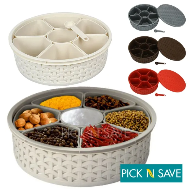 Plastic Indian Spice Box Tin | Masala Dabba |Spices Storage | FREE Spoon