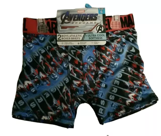 NWT Marvel Comics Avengers Endgame (2) Athletic Boxer Briefs sz 6 Moisture Wick